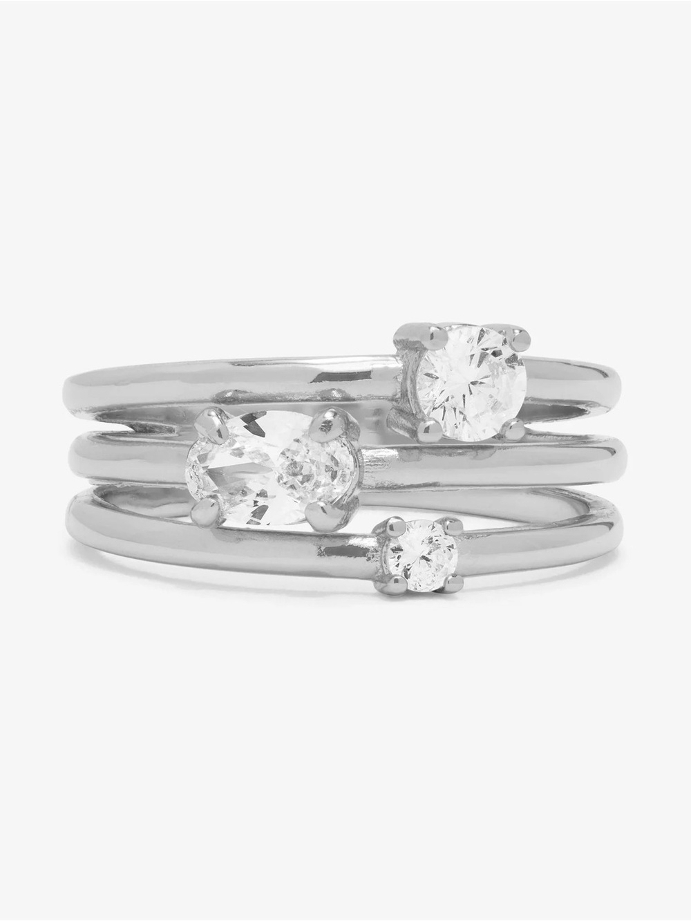 Silver Triple-Stack Simulated Diamond